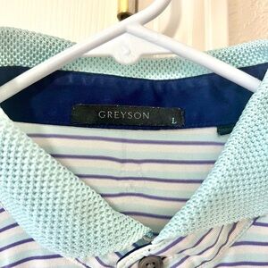 Greyson Blue and White Striped Polo Shirt - Large